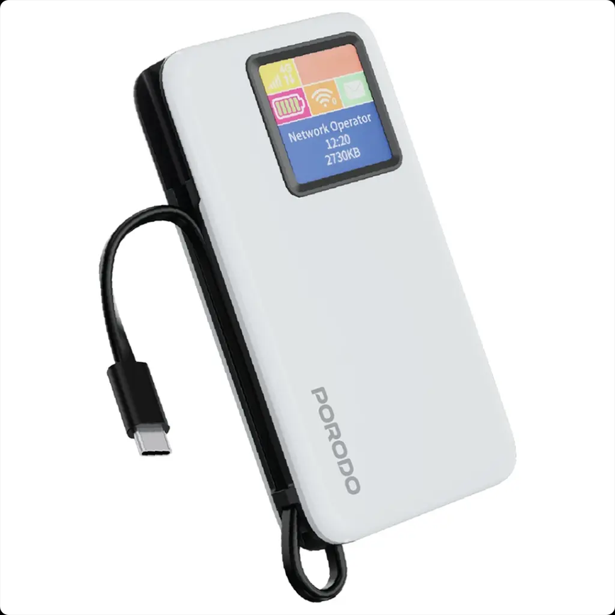 روتر جیبی Porodo 4G LTE با WiFi 6 و پاوربانک 10000mAh مدل PDPBFCH087