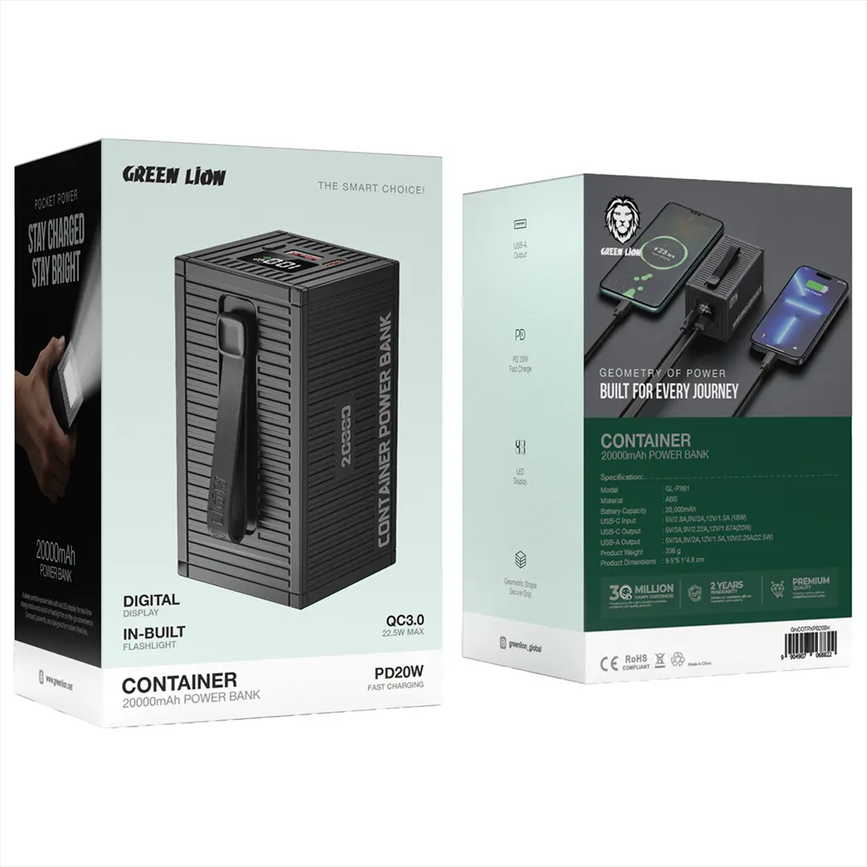 پاوربانک 20000 میلی آمپر کانتینر گرین Green Lion Container 20000mAh PowerBank
